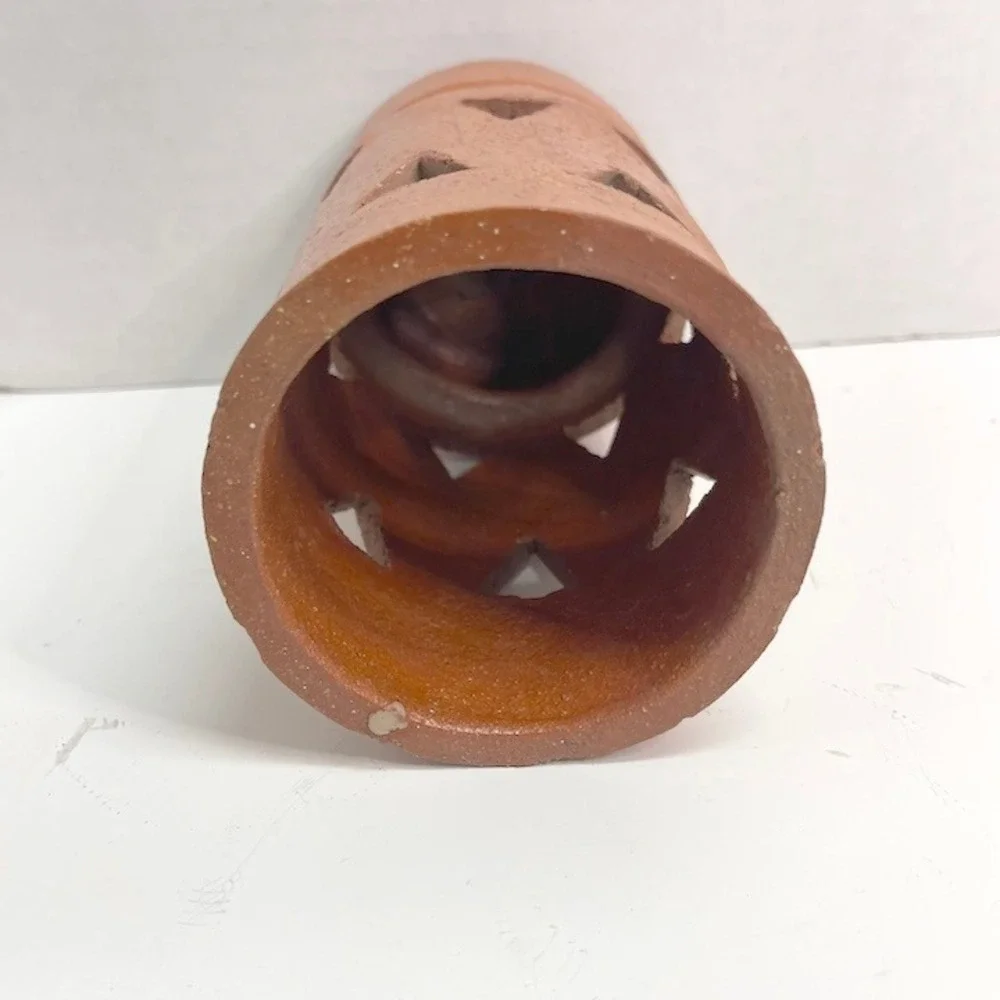 Vintage Chunky Terracotta Ceramic Luminary Triangle Cutout Candle Lantern